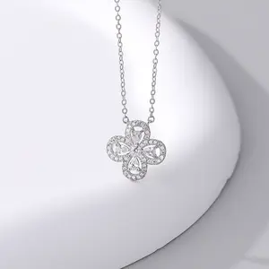 Classic Pear Cut Cubic Zirconia Jewelry 925 Sterling Silver Clover Pendant Love Statement Necklace