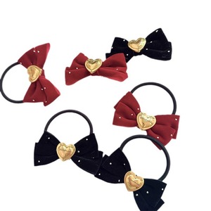 High-end metallic heart <b>bow</b> hair <b>clip</b>, hair tie, retro velvet hair <b>clip</b>, sweet bangs <b>clip</b> for women. - Product Image 5