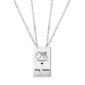 Romantic Promise Forever Valentine's Day Gift Stainless Steel King Queen Lovers Couples Necklace