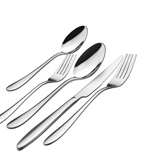Ensemble de couverts en acier inoxydable poli miroir, couteau, fourchette, cuillère, design minimaliste, résistant à la rouille, vaisselle de restauration - Product Image 1