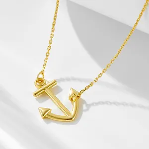 18k Gold Plated Fashion Jewelry 925 Sterling Silver Voyage One Piece Pirate Nautical Anchor Necklace Pendant Charm Men Women