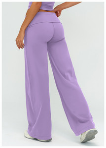 Pantalones Deportivos de <span class=keywords><strong>Pierna</strong></span> Ancha de Felpa para Mujer ZC121, Pantalones de Yoga con Cintura Plegable, <span class=keywords><strong>Pierna</strong></span> Acampanada, Sin Costura Delantera, Corte de Bota - Product Image 2
