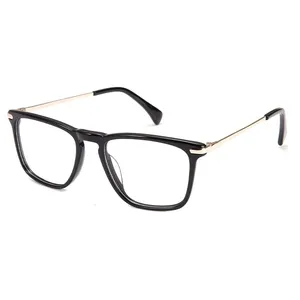 Newest Hot Fashion Metal Retro Black Square men branded Luxury 2023 Acetate eyeglasses frame