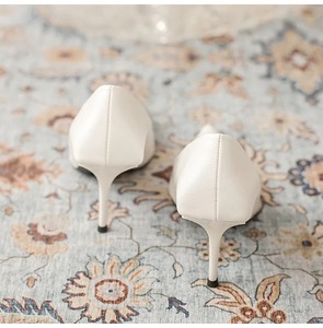 2026 Premium White Bridal Leather High <b>Heels</b> Women Sexy <b>Closed</b> <b>Toe</b> Work Sandals PU Insole for Women Shoes - Product Image 3