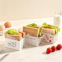 Boîte à sandwich polyvalente en papier blanc pour toasts, burgers, collations, emballage facile à ouvrir pour le petit-déjeuner à emporter, motif personnalisé, logo imprimé