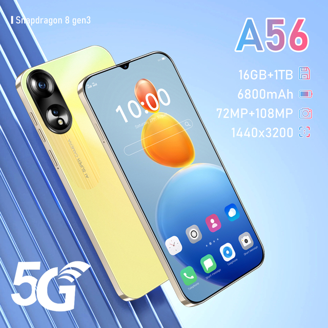 Unlocked A56 5G Phone 6.8" HD 90Hz OLED Display Deca-core 16GB+1TB Memory 48+108MP Cameras 6800mAh Battery Android 14.0