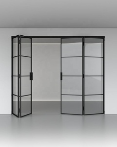 باب فرنسي حديث من الفولاذ باب منزلق حديدي ثنائي الطي مع باب جانبي وعارضة - Product Image 1