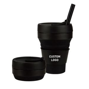 แก้วกาแฟพับได้แบบขยายได้ ของขวัญส่งเสริมการขาย ขวดน้ำซิลิโคนพับเก็บได้ แก้วน้ำพกพาพร้อมฝาปิด - Product Image 1