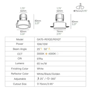 XRZLux ETL LED COB डाउनलाइट 10W एंबेडेड एल्यूमिनियम LED सीलिंग स्पॉटलाइट घर और होटल की रोशनी के लिए गोल LED रिकेस्ड डाउनलाइट