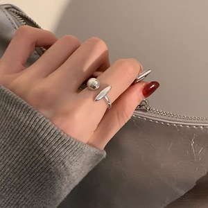 Anillo geométrico con forma de esfera para mujer, anillo abierto de plata S925 para dedo índice, estilo minimalista y chic, joyería de estilo hip hop, regalo. - Product Image 1