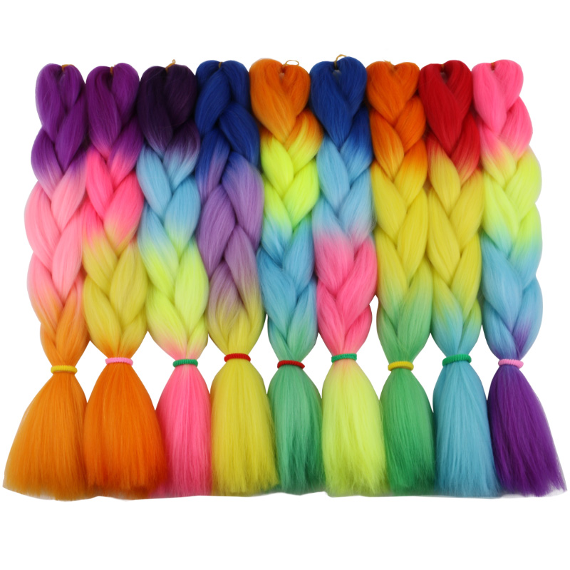 ขายส่ง24นิ้ว100กรัม Ombre สังเคราะห์จัมโบ้ถัก Braids ผมส่วนขยายสังเคราะห์จัมโบ้ถักเปียผม