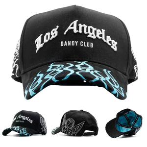 Mũ bóng chày 5 tấm vải lộn thêu 3D tùy chỉnh với <span class=keywords><strong>logo</strong></span> đính đá |   Nhà sản xuất mũ nam vành cong - Product Image 3