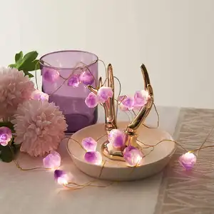 热销紫色水晶玫瑰铜线串灯10英尺30发光二极管室内节日婚礼浪漫装饰