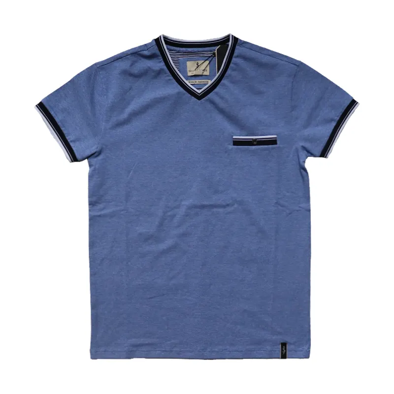 OEM High Quality Manufacturer Stripe Stitching Blank T Shirt Decorative Rib V Neck Men's Tee Shirts