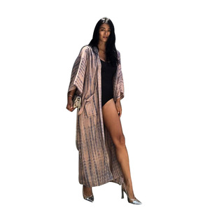 Q109027 Plus Size abito da spiaggia lungo Tie Dye Kimono anteriore aperto a maniche lunghe tessuto con tutto il <span class=keywords><strong>pizzo</strong></span> copricostumi da spiaggia - Product Image 5