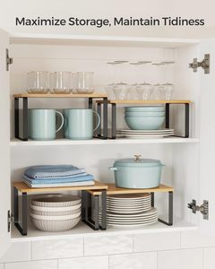 Set di 2 Mensole Organizzatrici <span class=keywords><strong>in</strong></span> <span class=keywords><strong>Legno</strong></span> con Ripiano <span class=keywords><strong>per</strong></span> <span class=keywords><strong>Cucina</strong></span>, Portaspezie e Organizzatore <span class=keywords><strong>per</strong></span> Abbigliamento - Product Image 6