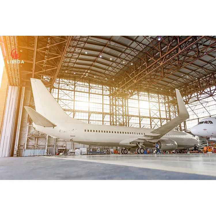 Struktur baja pra-buatan insulasi rentang besar prefabrikasi rangka logam pesawat hanger pesawat