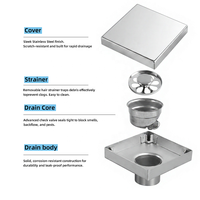 Siphon de sol carré 2-en-1 en acier inoxydable pour carrelage commercial, 100 mm, haute capacité, anti-odeur, pour douche, salle de bain moderne et luxueuse