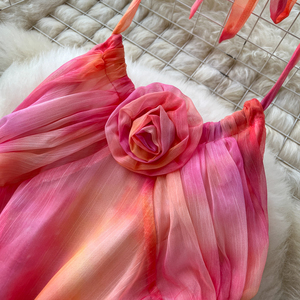 Vestido Halter Coqueta Francés para Mujer, Vestido Floral 3D con Estampado de Acuarela y Cintura Ajustable para Vacaciones en la Playa - Product Image 2