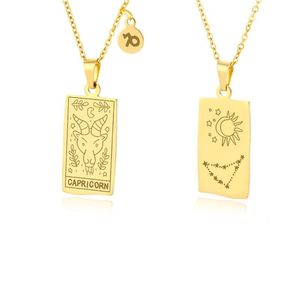 Collar con Colgante Cuadrado de los 12 Signos del Zodiaco en Acero Inoxidable Chapado en Oro PVD |   Cadena para Clavícula de Mujer, Impermeable, Hipoalergénica y Resistente a la Decoloración - Product Image 1