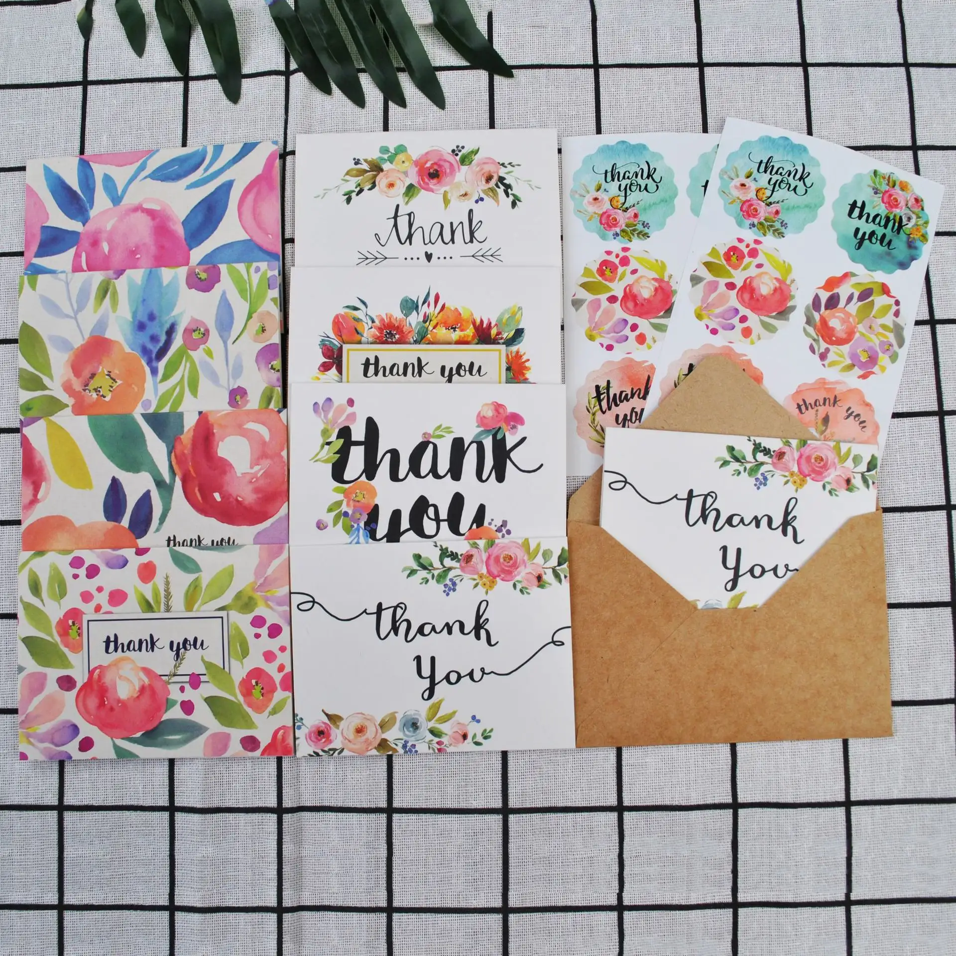 Free Shipping 8pcs Thank You Cards with Envelopes Appreciate Cards Greeting Postcard Kraft Paper 8pcs Pack per Unit