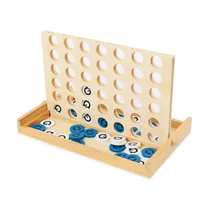 Mini Wooden Connect 4 In A Row Set 4-To-Score Over Sized Game For Kids And Adults Play On Desktop