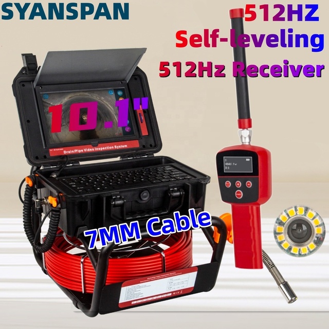 Sewer Camera 10.1inch HD 1080P Touch Screen 512HZ Sonde Self-leveling Drain Camera Meter Counter 16GB DVR Night Vision SD Card