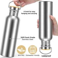 Botella Deportiva de Acero Inoxidable de Boca Ancha Personalizada 2024 con Tapa de Bambú y Termo, Botella de Agua Portátil a Precio Económico