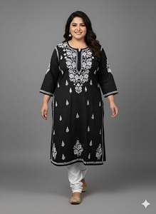 Kurti de algodón puro con bordado chikankari hecho a mano para verano, talla grande, fabricante mayorista de kurtis con bordado chikankari indio - Product Image 4