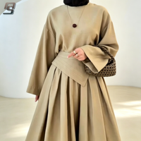 Ensemble Abaya Musulman Personnalisé pour Femmes OEM ODM Dubaï Vêtements Islamiques Modestes Deux Pièces avec Ramadan Aïd Vente en Gros Usine