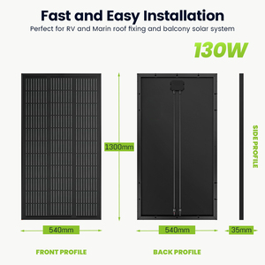 Panneau solaire monocristallin 130W entièrement noir, haute efficacité 23,5%, 20V Premium, garantie 25 ans pour camping-car, bateau, maison - Product Image 2