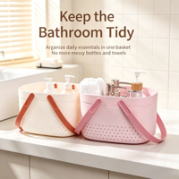 Panier de Douche Portable Grande Capacité avec Poignée Souple, Panier de Rangement de Bain en Plastique à Drainage Creux, Organisateur de Salle de Bain Empilable