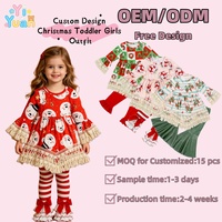 Maßgeschneidertes OEM Weihnachts-Print Mädchen Tunika & Leggings Set Spitzenfransen Langarm-Oberteil Rüschenhose 2-Teiliges Outfit Großhandel