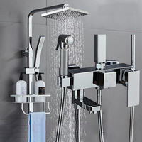 Ensemble de douche pluie en laiton noir mat avec mitigeur mural pour projets de salles de bain commerciales - Vente en gros