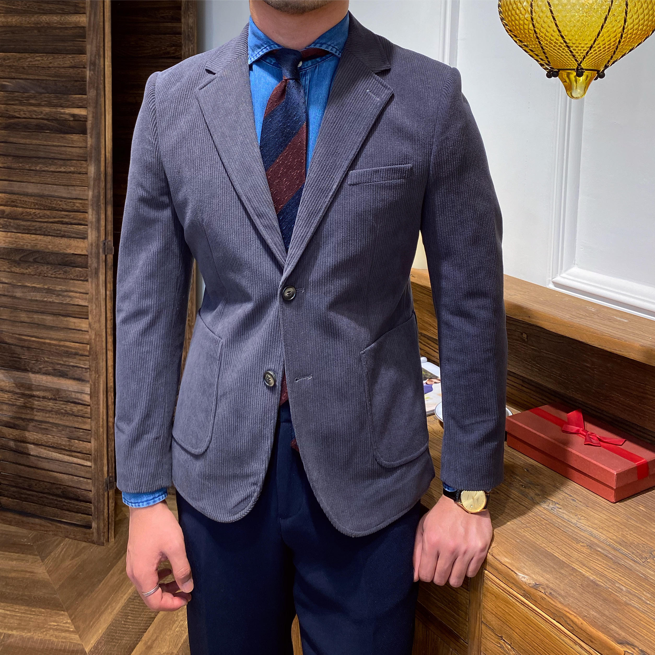 High Quality Corduroy Slim Blazer Causal Men's Suit Jacket Business Casual  White Black Suit for Men