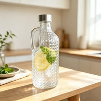Bouteille moderne en verre de 1L grande capacité, motif tressé, avec poignée, pour infusion à froid, thé, jus de fruits, vin, usage domestique