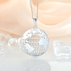 Collar <span class=keywords><strong>de</strong></span> Plata <span class=keywords><strong>de</strong></span> Ley 925 Personalizado con <span class=keywords><strong>Mapa</strong></span> del <span class=keywords><strong>Mundo</strong></span> Plano, Minimalista, con Circonita Cúbica, para Mujer - Product Image 2