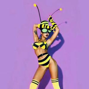 Costume de scène sur le thème de la petite <span class=keywords><strong>abeille</strong></span> Bar Gogo, couvre-chef jaune <span class=keywords><strong>sexy</strong></span> pour femmes, tenue de danse pour équipe de boîte de nuit - Product Image 3