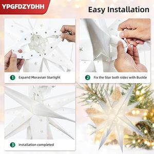 Luz Decorativa para Árbol de Navidad con Forma de Estrella Morava Grande de 23 Pulgadas, con Control Remoto a Pilas, para Colgar en Interiores/Exteriores, Color Blanco - Product Image 6