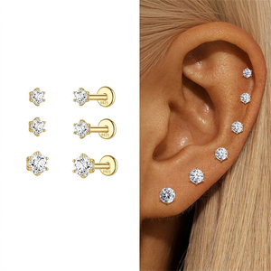 Clásicos Pendientes de Plata S925 con 6 Puntas, Baño de Rodio, Morganita Color D, Parte Trasera Plana, Tamaños Múltiples 2.5mm 3mm 4mm, para Cartílago, Regalo - Product Image 3
