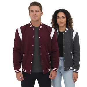 Unisex Maroon Varsity Jacket With White Stripes Preppy Style Cotton Polyester Blend Regular Fit Turn-down Collar Button Closure - Product Image 5