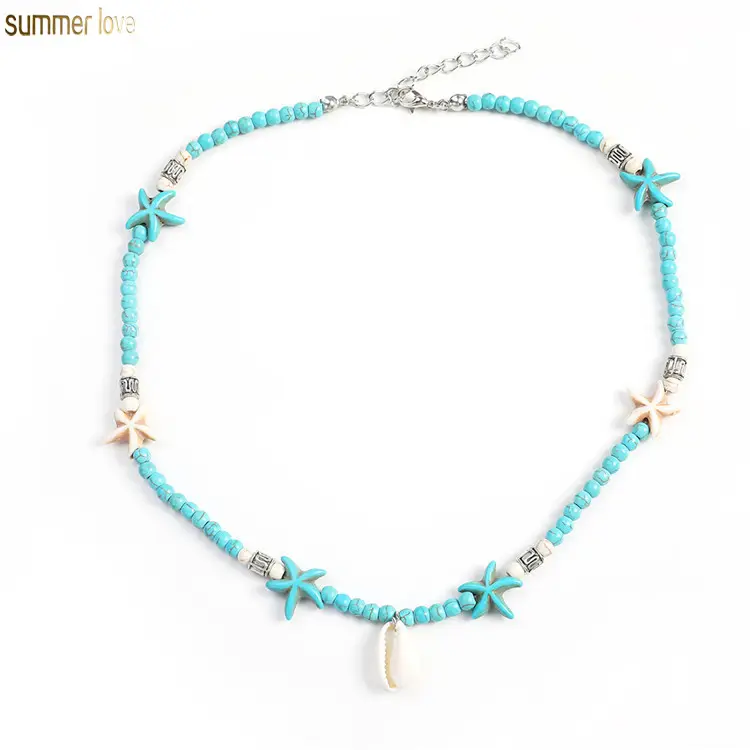 Nieuwe Trending Vrouwen Mannen Zomer Strand Natuursteen Kraal Porceleinslak Sea Shell Zeester Hanger Choker Ketting Sieraden