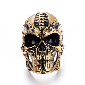 New fashion trendy stainless steel skull rings jewelry hip hop mens black rings Halloween jewelry wholesale