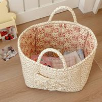 Panier de rangement matelassé en tissu floral vintage avec doubles poignées, panier à linge en coton, étiquette personnalisée disponible, vente en gros