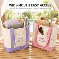 Sac fourre-tout en toile brodé personnalisé, sac à main pastel avec poche avant pour femme, voyage, plage, été, shopping