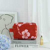 Pochette de maquillage en tissu éponge doux et absorbant, motif hibiscus hawaïen, pour voyage, trousse de toilette en tissu éponge