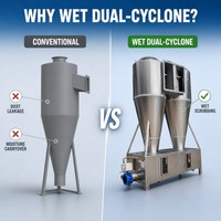 Séparateur cyclonique double en acier inoxydable avec bac de collecte – Équipement de dépoussiérage haute efficacité – Collecteur de poussière cyclonique humide