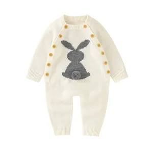 批发米米雄兔子图案连体衣婴儿衣服婴儿连体衣长袖新生儿毛衣连体衣