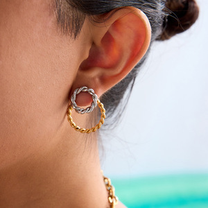 ต่างหูแบบหนีบ ดีไซน์วงแหวนเรขาคณิต ทอง 18K สแตนเลส สีทอง สีเงิน บล็อกสี  แบบโปร่ง  สามารถปรับเปลี่ยนได้ เครื่องประดับแฟชั่น - Product Image 3
