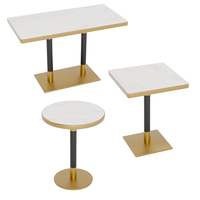 Table à manger rectangulaire moderne en pierre frittée pour hôtel, restaurant, café, avec pieds en acier inoxydable, résistante à l'eau et durable